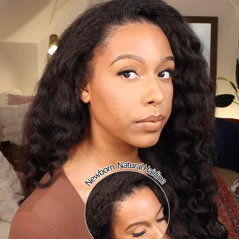 Ashimary Newborn Hairline 13x4 Glueless Lace BlendAway Transparent Lace Black Kinky Straight Wig