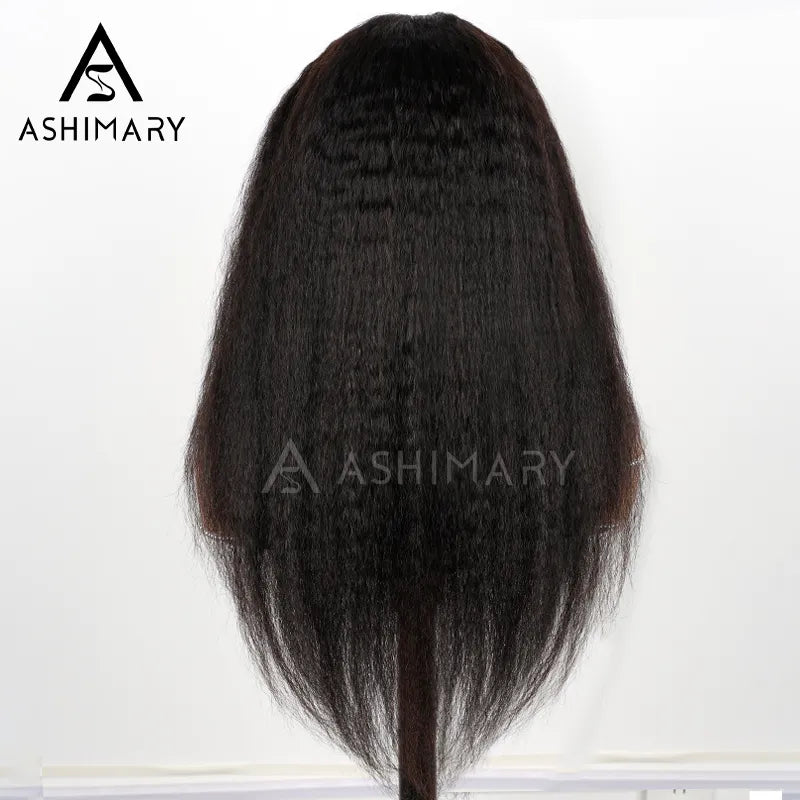 Ashimary Newborn Hairline 13x4 Glueless Lace BlendAway Transparent Lace Black Kinky Straight Wig