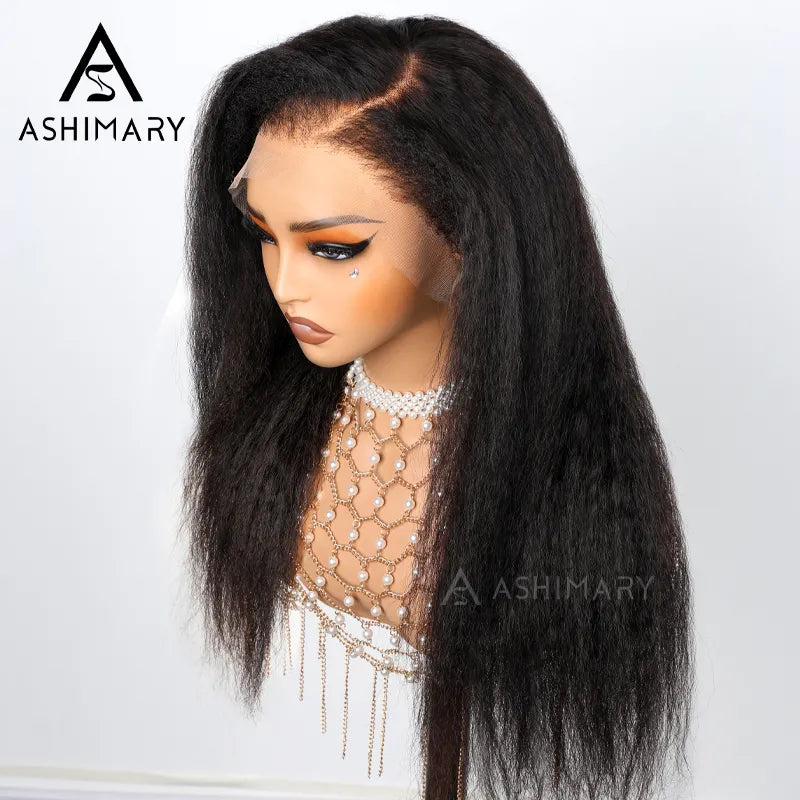 Ashimary Newborn Hairline 13x4 Glueless Lace BlendAway Transparent Lace Black Kinky Straight Wig