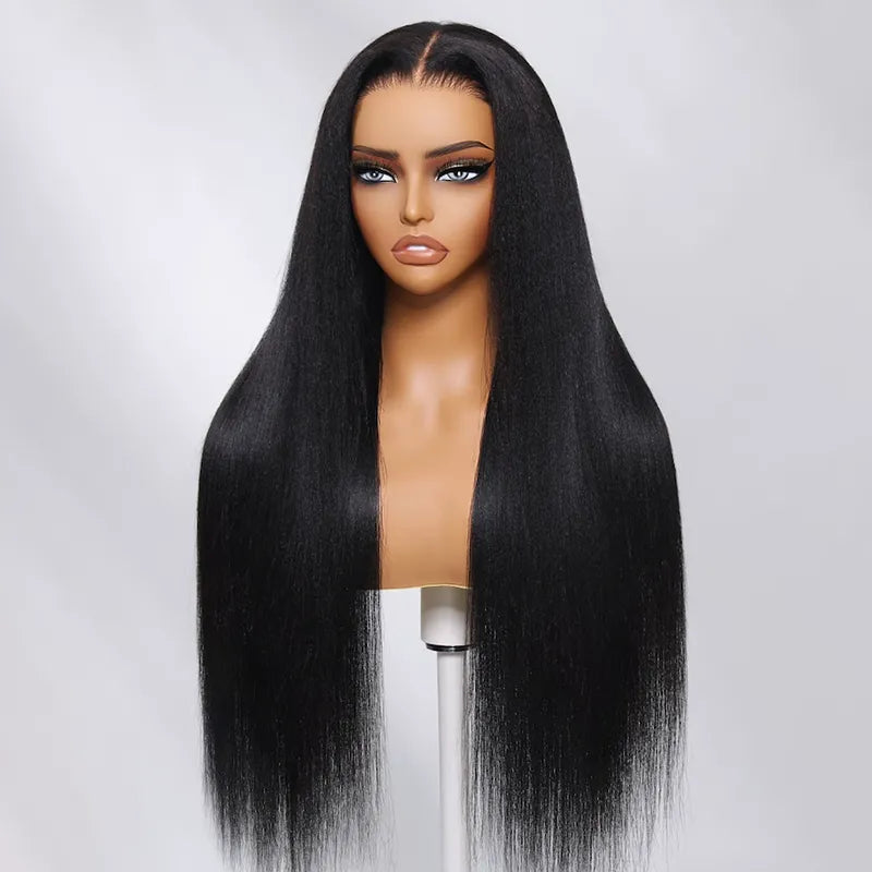Ashimary 13x4 Glueless Transparent Lace Black Yaki Straight Silk Press Wig