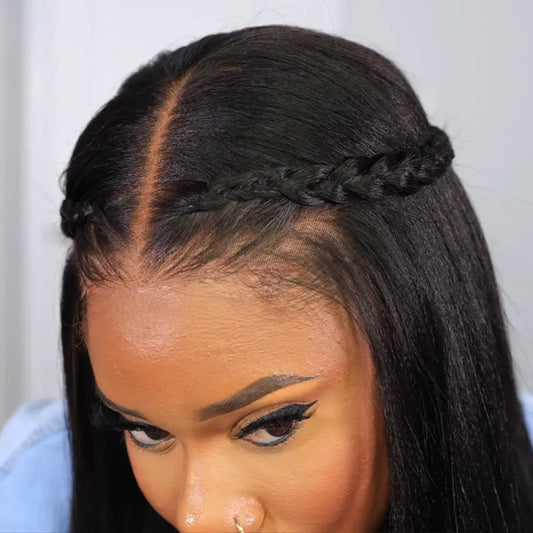 Ashimary 13x4 Glueless Transparent Lace Black Yaki Straight Silk Press Wig