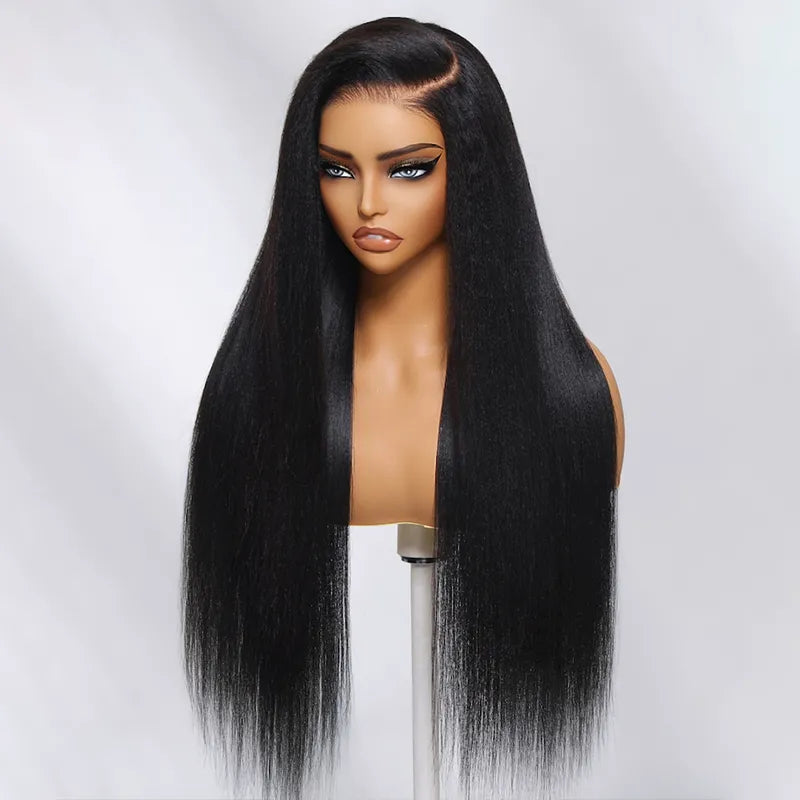 Ashimary 13x4 Glueless Transparent Lace Black Yaki Straight Silk Press Wig