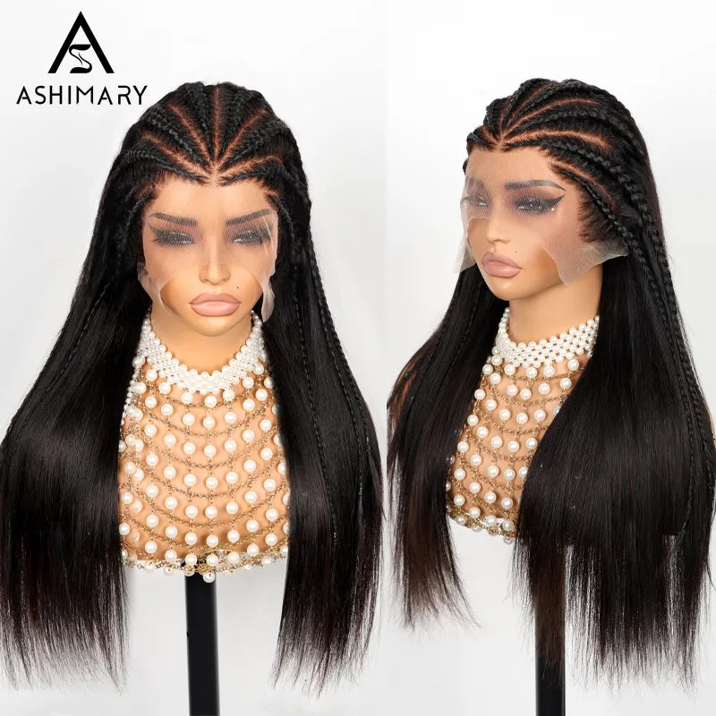 Ashimary Pull Go 13x6 Full Wig Half Braid Straight Transparent Lace Frontal Pre Bleached & Plucked Human Hair Pre Styled Glueless Wig