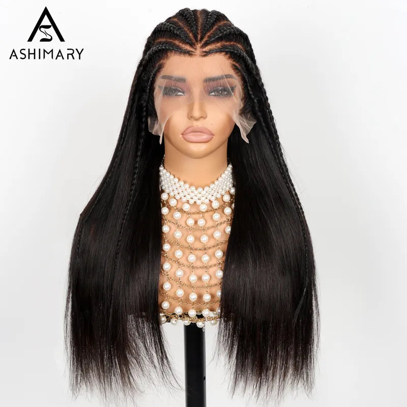 Ashimary Pull Go 13x6 Full Wig Half Braid Straight Transparent Lace Frontal Pre Bleached & Plucked Human Hair Pre Styled Glueless Wig
