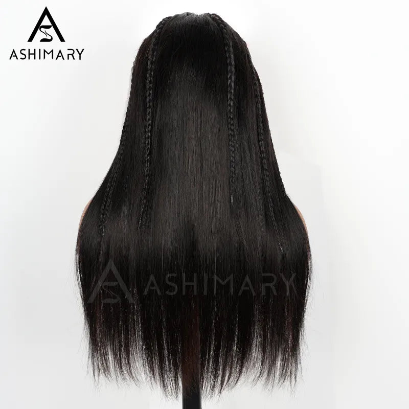 Ashimary Pull Go 13x6 Full Wig Half Braid Straight Transparent Lace Frontal Pre Bleached & Plucked Human Hair Pre Styled Glueless Wig