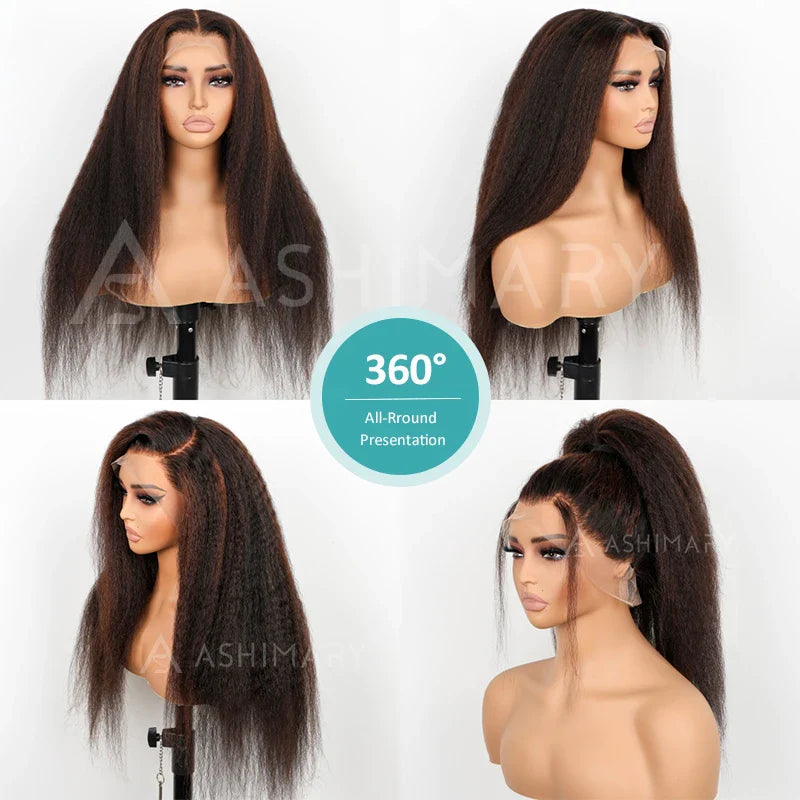 Highlight Kinky Straight Invisi Strap 360 Skin Lace Frontal Glueless Wig Pre Everything Human Hair Wig