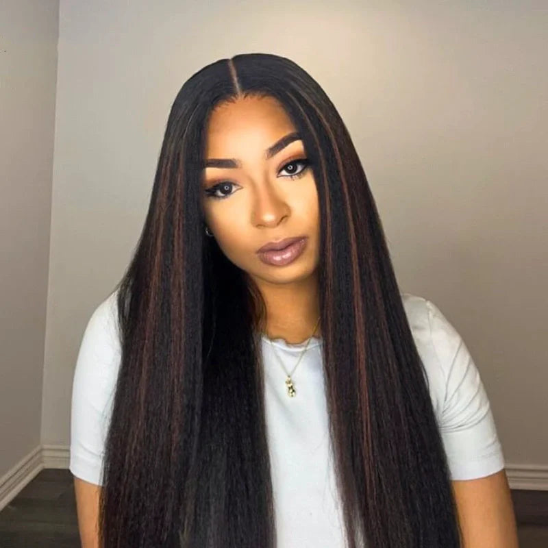 Highlight Kinky Straight Invisi Strap 360 Skin Lace Frontal Glueless Wig Pre Everything Human Hair Wig