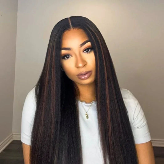 Highlight Kinky Straight Invisi Strap 360 Skin Lace Frontal Glueless Wig Pre Everything Human Hair Wig