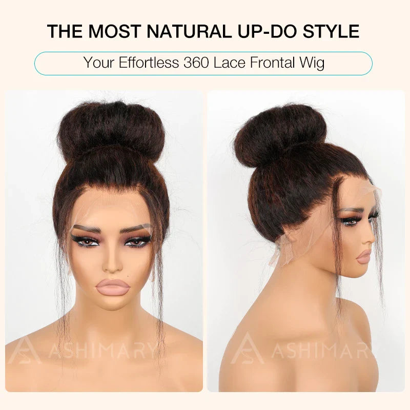 Highlight Kinky Straight Invisi Strap 360 Skin Lace Frontal Glueless Wig Pre Everything Human Hair Wig