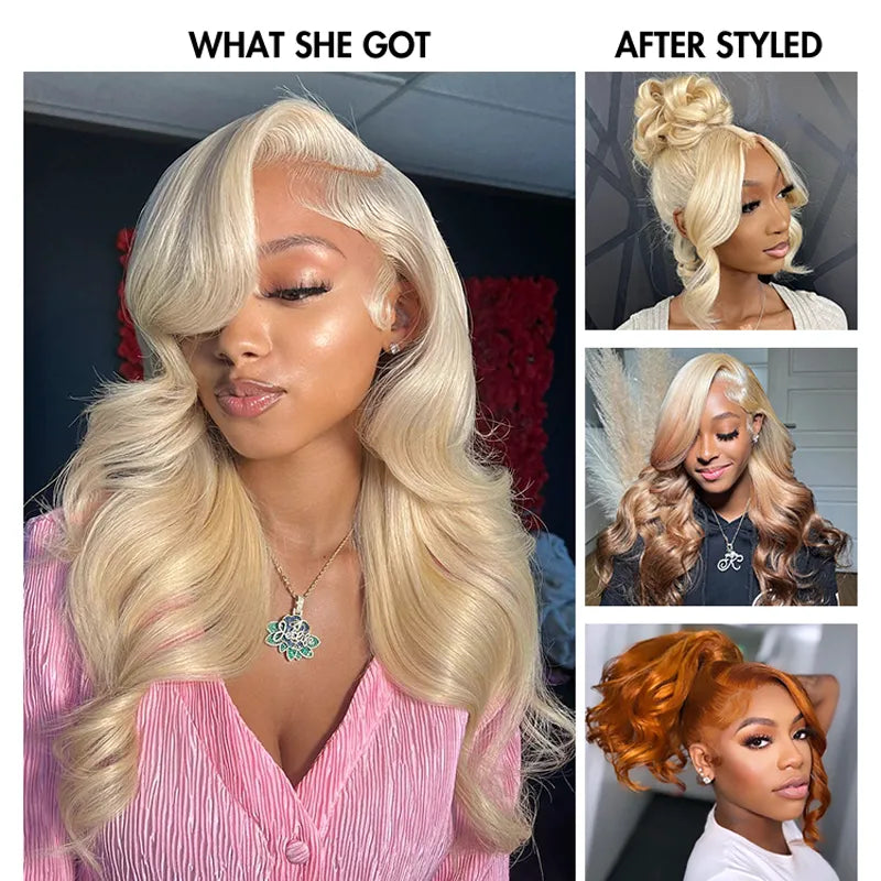 Ashimary Upgrade 360 Skin Lace Frontal with Invisi Strap Blonde 613 Body Wave Glueless Wig No Gel Needed Breathable Human Hair wig