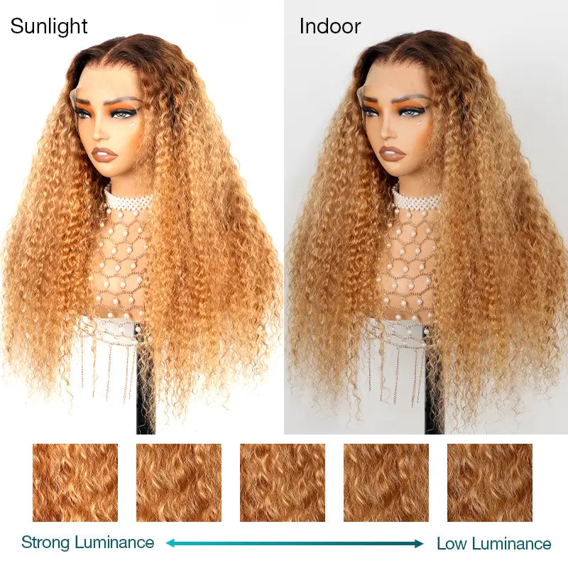 Ombre Honey Blonde Water Wave Lace Wig With Chocolate Dark Roots Pre Everything Glueless Wig