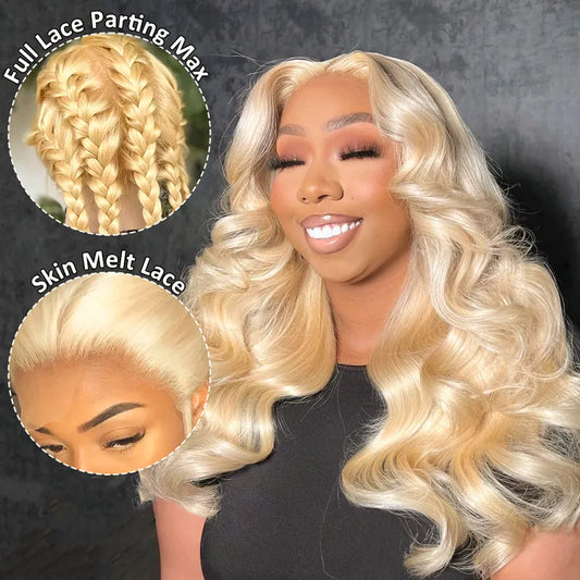 Ashimary Blonde Full Lace Frontal with Invisi-Strap™ Parting Max Skin Melt Lace 613 Colored Body Wave Human Hair Wig