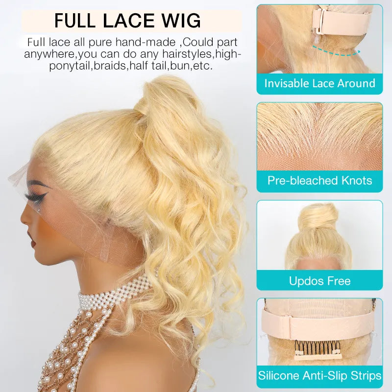 Ashimary Blonde Full Lace Frontal with Invisi-Strap™ Parting Max Skin Melt Lace 613 Colored Body Wave Human Hair Wig