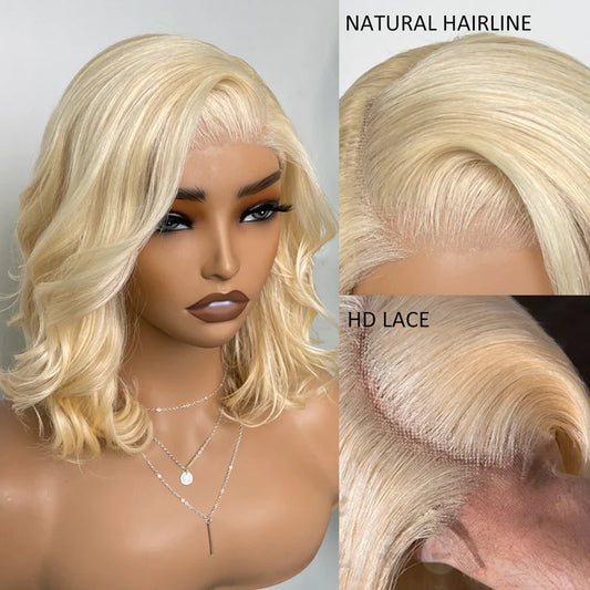Salon Body Wave Blonde 613 5x5 Closure Transparent Lace Bob Wig 100% Virgin Human Hair