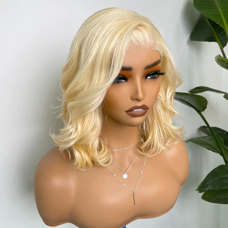 Salon Body Wave Blonde 613 5x5 Closure Transparent Lace Bob Wig 100% Virgin Human Hair