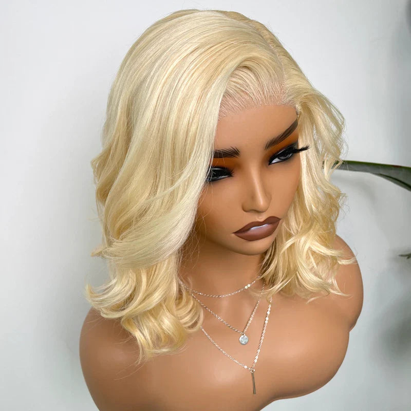 Salon Body Wave Blonde 613 5x5 Closure Transparent Lace Bob Wig 100% Virgin Human Hair