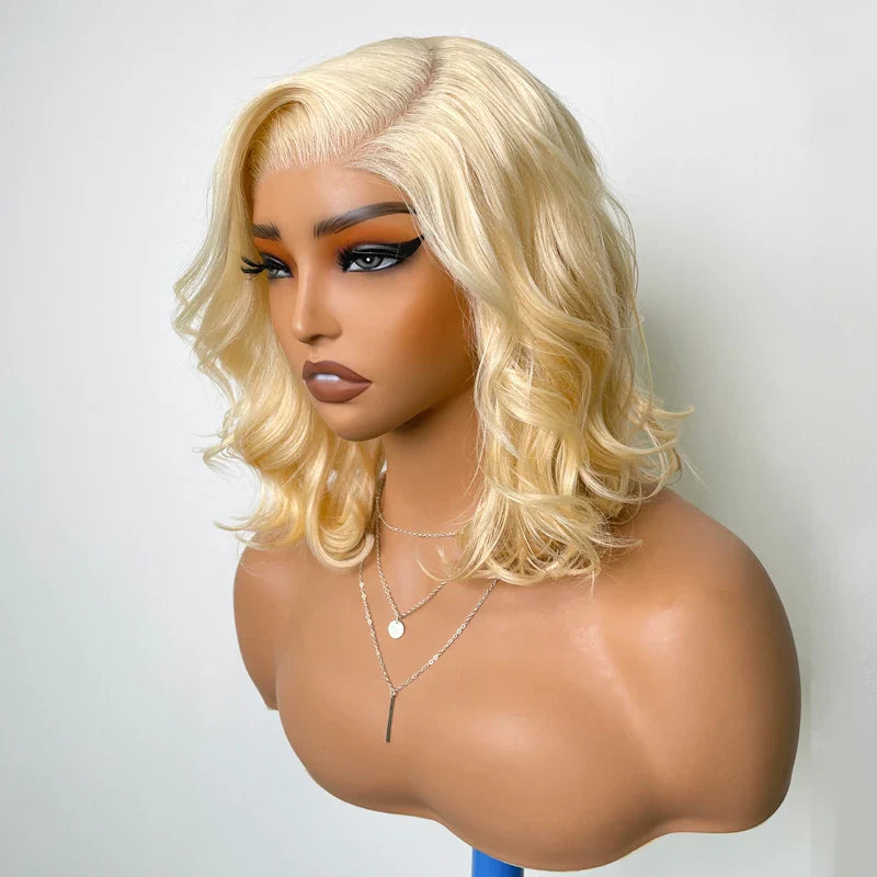 Salon Body Wave Blonde 613 5x5 Closure Transparent Lace Bob Wig 100% Virgin Human Hair