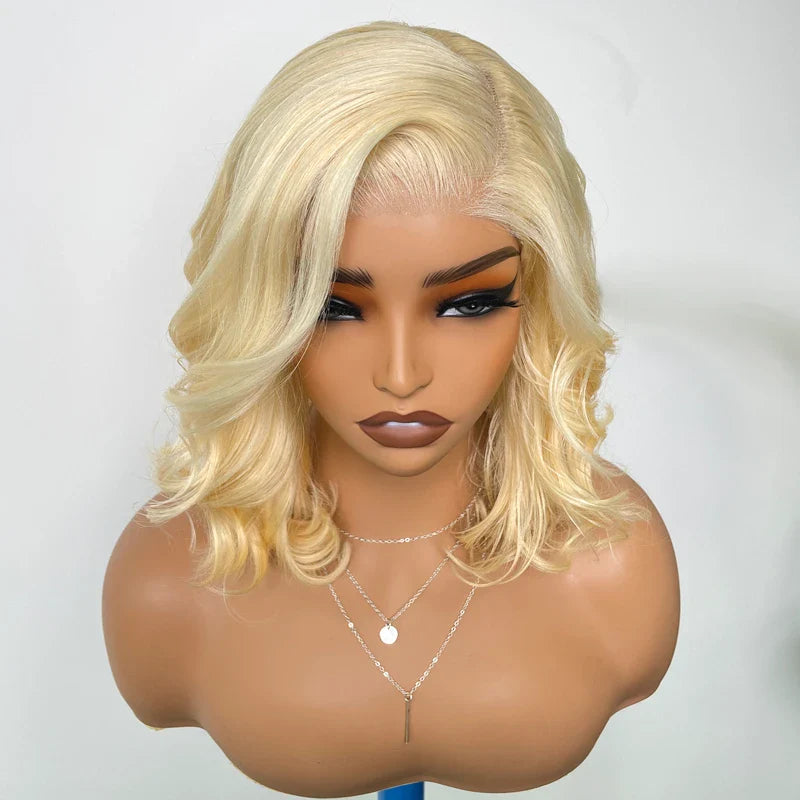 Salon Body Wave Blonde 613 5x5 Closure Transparent Lace Bob Wig 100% Virgin Human Hair