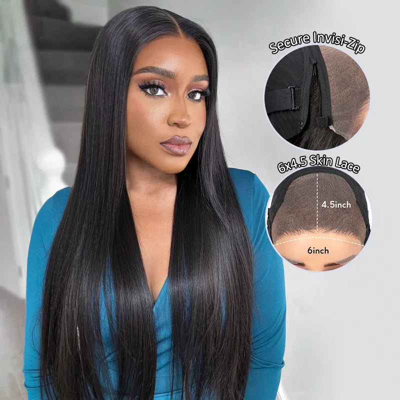 Ashimary PairUp Magic Lace Wig Straight Natural Black Pre-Cut Lace Wig With Optional Replaceable Zip Lace Top