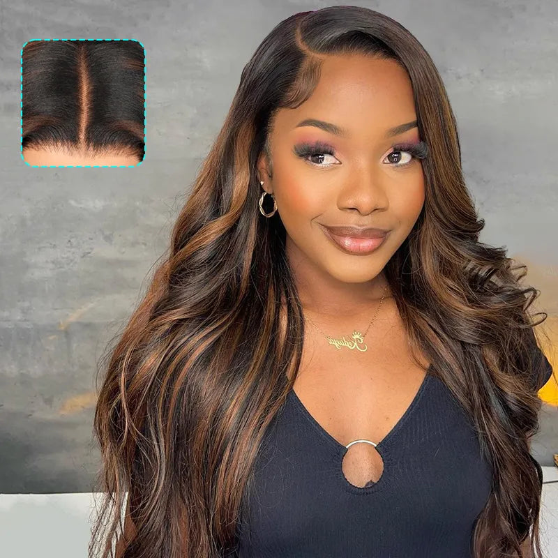 Brown Highlight Skin Lace Wigs Ashimary Body Wave Virgin Hair