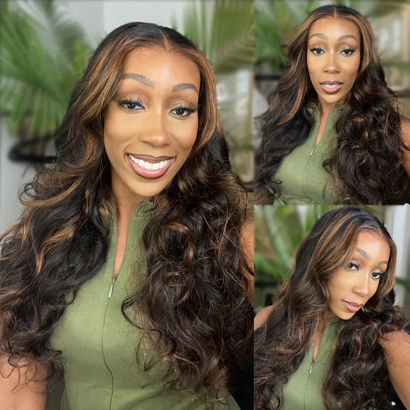 Brown Highlight Skin Lace Wigs Ashimary Body Wave Virgin Hair