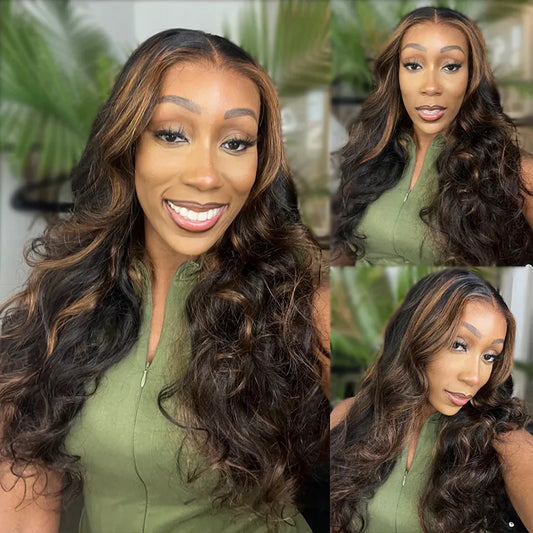 Brown Highlight Skin Lace Wigs Ashimary Body Wave Virgin Hair