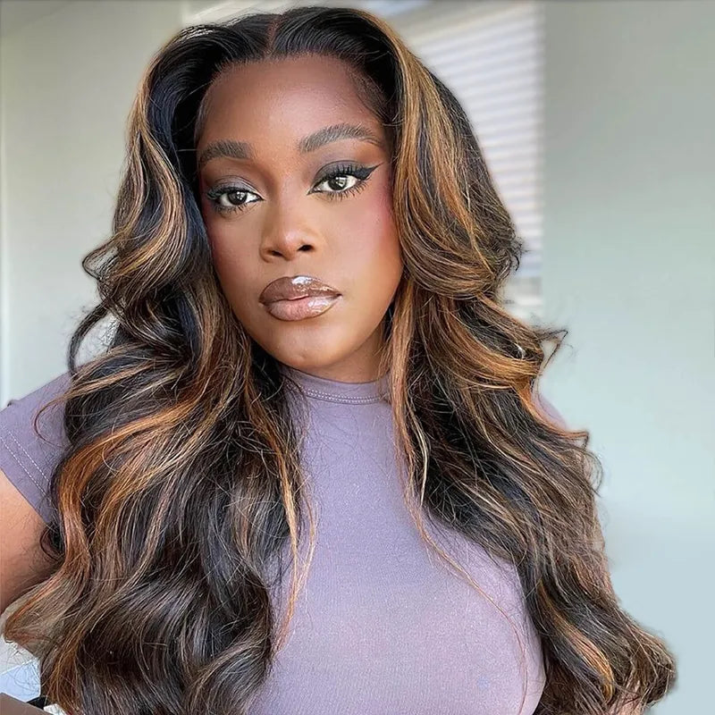 Brown Highlight Skin Lace Wigs Ashimary Body Wave Virgin Hair
