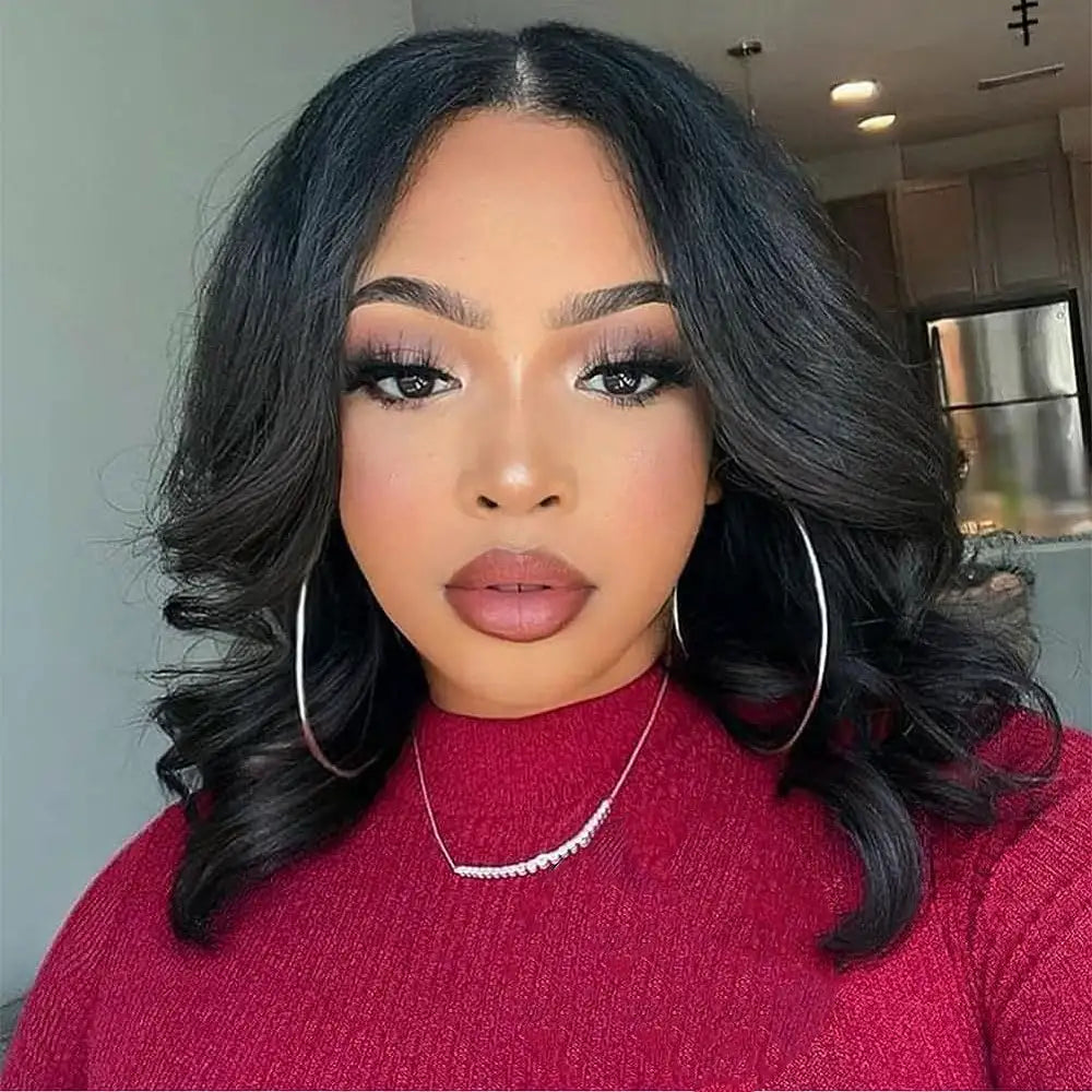 Face Framing Layers Cut Shoulder Length 4x4 Lace Frontal Bob Wig Salon Hairstyles Body Wave Human Hair