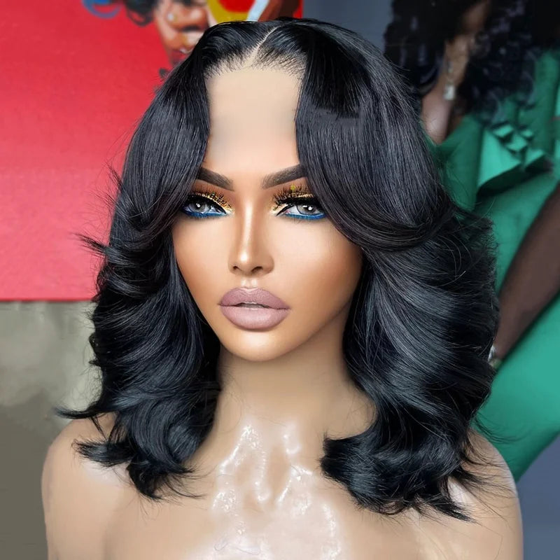 Face Framing Layers Cut Shoulder Length 4x4 Lace Frontal Bob Wig Salon Hairstyles Body Wave Human Hair