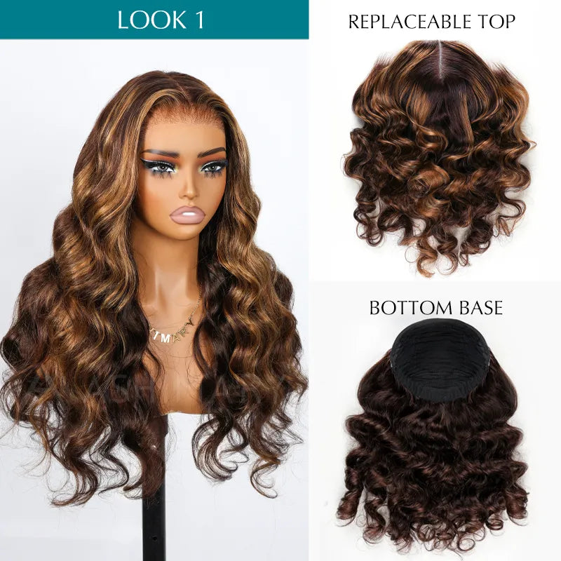 Ashimary PairUp Zippable Wig Highlight Body Wave Optional Replaceable Zip Lace Top 2 in 1