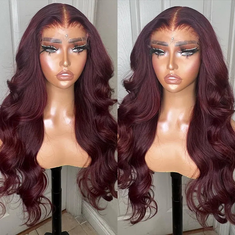 Dark 99J Burgundy Body Wave 4x4 & 5x5 & 6x6 Closure Lace Glueless Wig 100% human hair