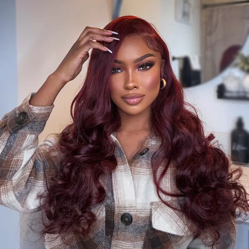 Dark 99J Burgundy Body Wave 4x4 & 5x5 & 6x6 Closure Lace Glueless Wig 100% human hair