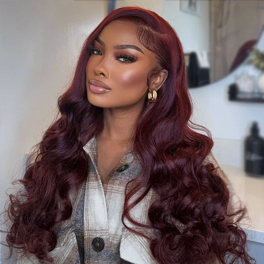 Dark 99J Burgundy Body Wave 4x4 & 5x5 & 6x6 Closure Lace Glueless Wig 100% human hair