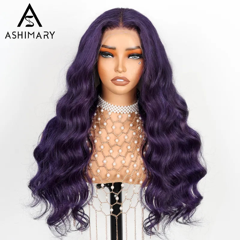 Dark Purple 3D Body Wave 13x4 Transparent Lace Frontal Wig Pre Plucked & Pre Curled Human Hair Wig