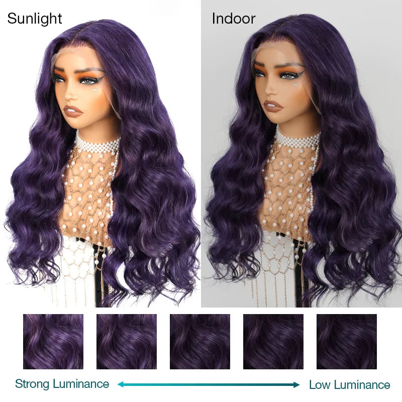 Dark Purple 3D Body Wave 13x4 Transparent Lace Frontal Wig Pre Plucked & Pre Curled Human Hair Wig
