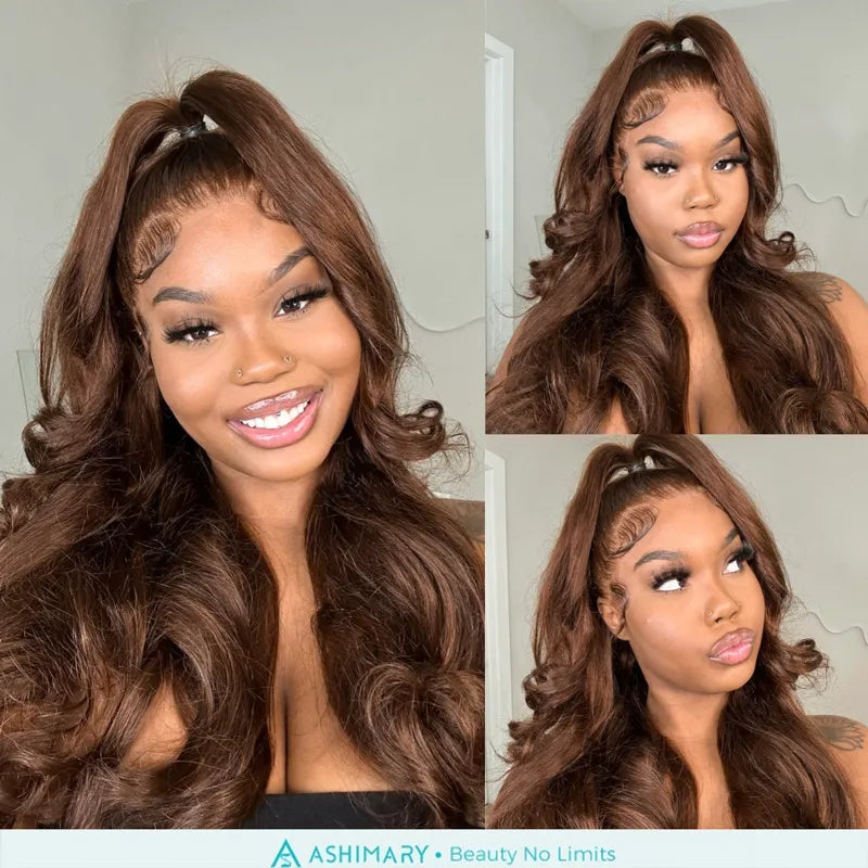 4# Chocolate Brown Full Lace Wig Ashimary Human Hair Wigs 180% Density All Texture