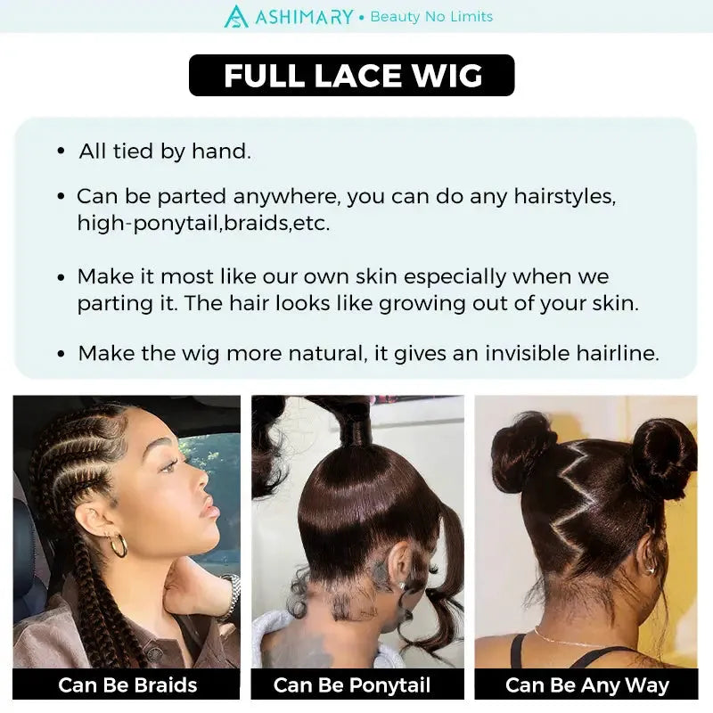 4# Chocolate Brown Full Lace Wig Ashimary Human Hair Wigs 180% Density All Texture