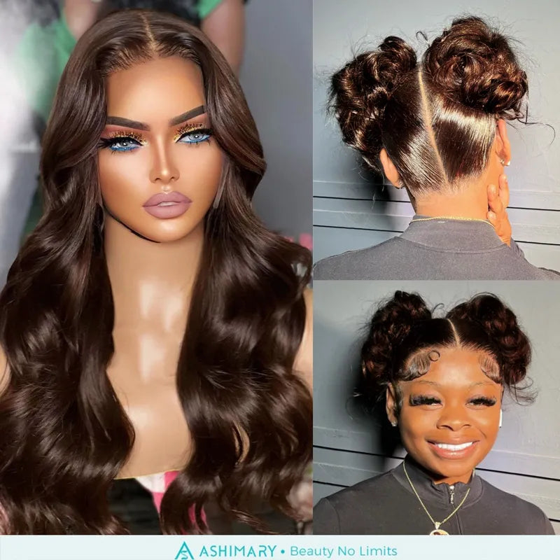 4# Chocolate Brown Full Lace Wig Ashimary Human Hair Wigs 180% Density All Texture