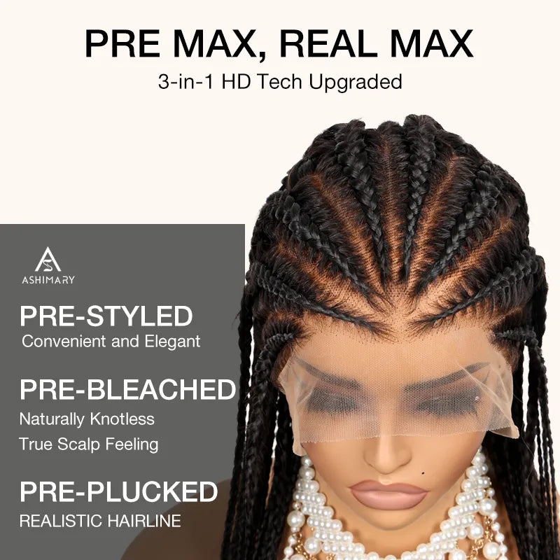 Full Lace Human Hair Micro Braids Wig Ashimary Goddess Braids 180% Density