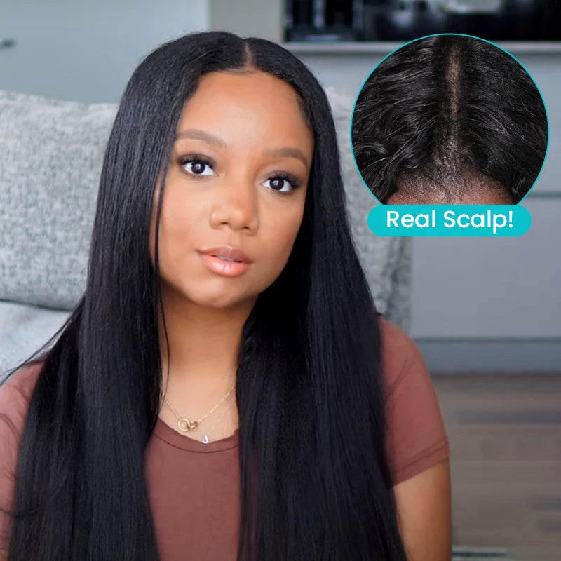 Pull Go Wig | Beginner Friendly Natural Scalp Curly Human Hair Upgrade Thin Part Wig Without Leave Out