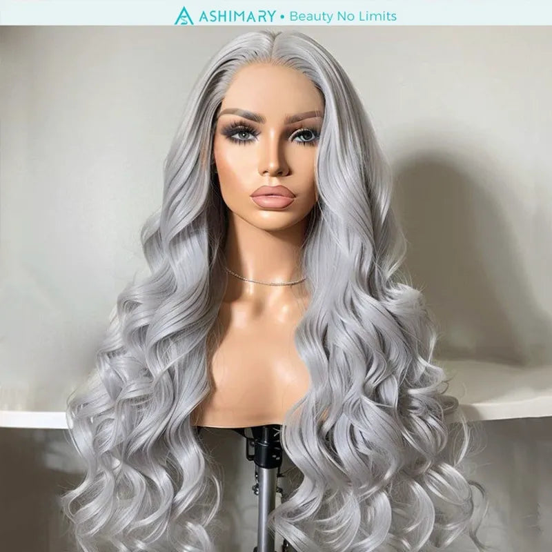 Grey Lace Front Wig Transparent Lace Body Wave Wig Ashimary Human Hair