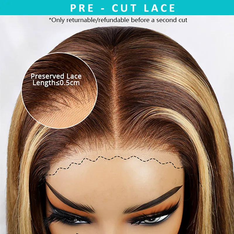 Wear And Go Balayage Highlight Color Glueless Deep Wave Pre Cut Lace Wig Ready to Wear Wig with Pre Plucked Hairline & Bleached Knots