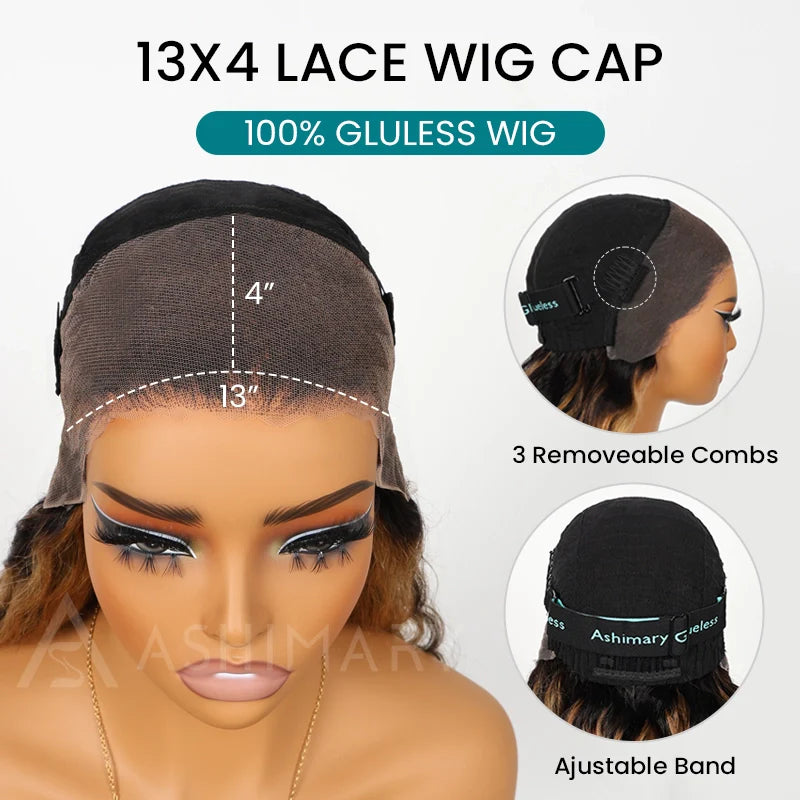 Honey Blonde Highlight with Skunk Stripe 13x4 Lace Frontal Volumized Loose Wave Human Hair Wig