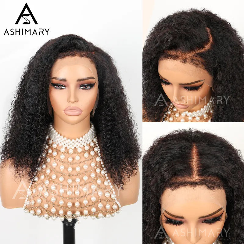 Kinky Curly 4C Edges Invisi Strap Laid Flat 360 Transparent Lace Wig Pre Bleached Knots with Curly Baby Hair All Around