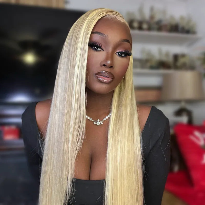 Layered Cut Customized Blonde Balayage on Brown Hair 13x4 Transparent Lace Front Straight Wig 100% Human Hair