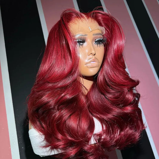 Salon Hairstyles Layered Cut 99J Burgundy Body Wave Wig 13x4 Transparent Lace