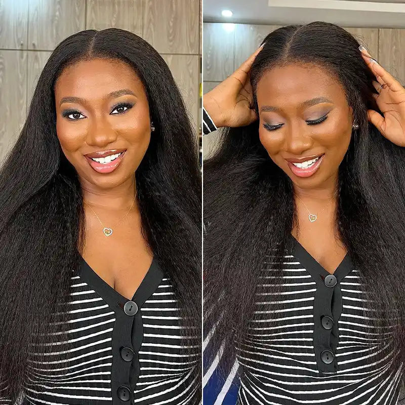 Newborn Hairline Kinky Straight Glueless 4x4 Lace Wigs Bye Bye Knots Human Hair Lace Wig