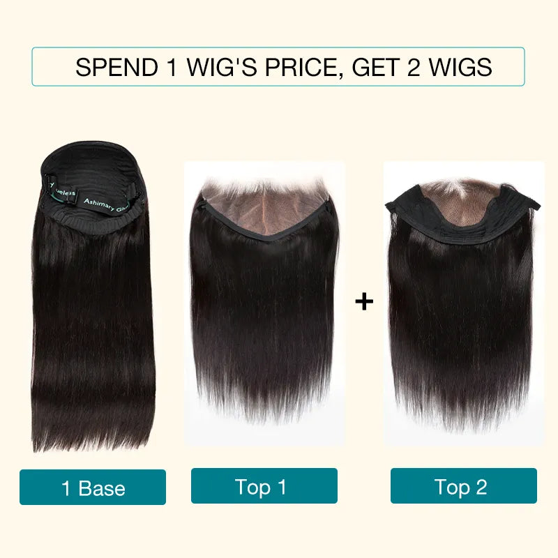 Ashimary PairUp Magic Lace Wig Straight Natural Black Pre-Cut Lace Wig With Optional Replaceable Zip Lace Top
