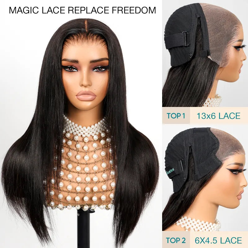 Ashimary PairUp Magic Lace Wig Straight Natural Black Pre-Cut Lace Wig With Optional Replaceable Zip Lace Top