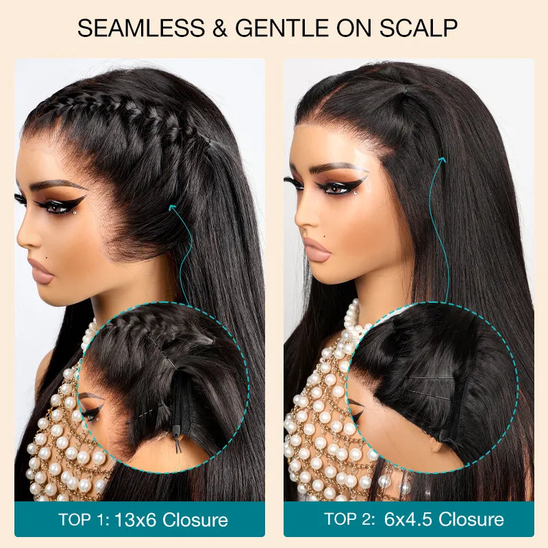 Ashimary PairUp Magic Lace Wig Straight Natural Black Pre-Cut Lace Wig With Optional Replaceable Zip Lace Top